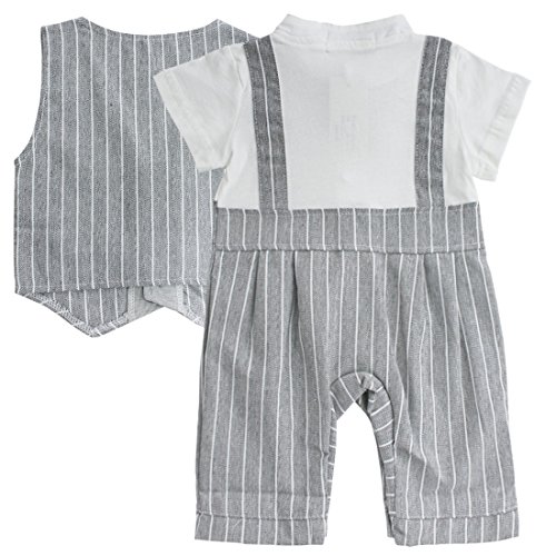 FEESHOW Baby Boys' Cotton Gentleman Romper Vest with Bowtie Outfit Set Gray 3-6 Months