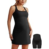 Maacie Maternity Tennis Dress with Shorts and Built in Bra Scoop Neck Sleeveless A-line Workout Golf Dress with Pocket