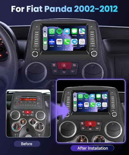 Motorsi Carplay Car Radio for Fiat Panda 2002-2012, 2G+64G Wireless Android Auto Radio Touchscreen da 7 pollici GPS Navigation WiFi FM/RDS Radio SWC Canbus Bluetooth EQ + Backup Camera