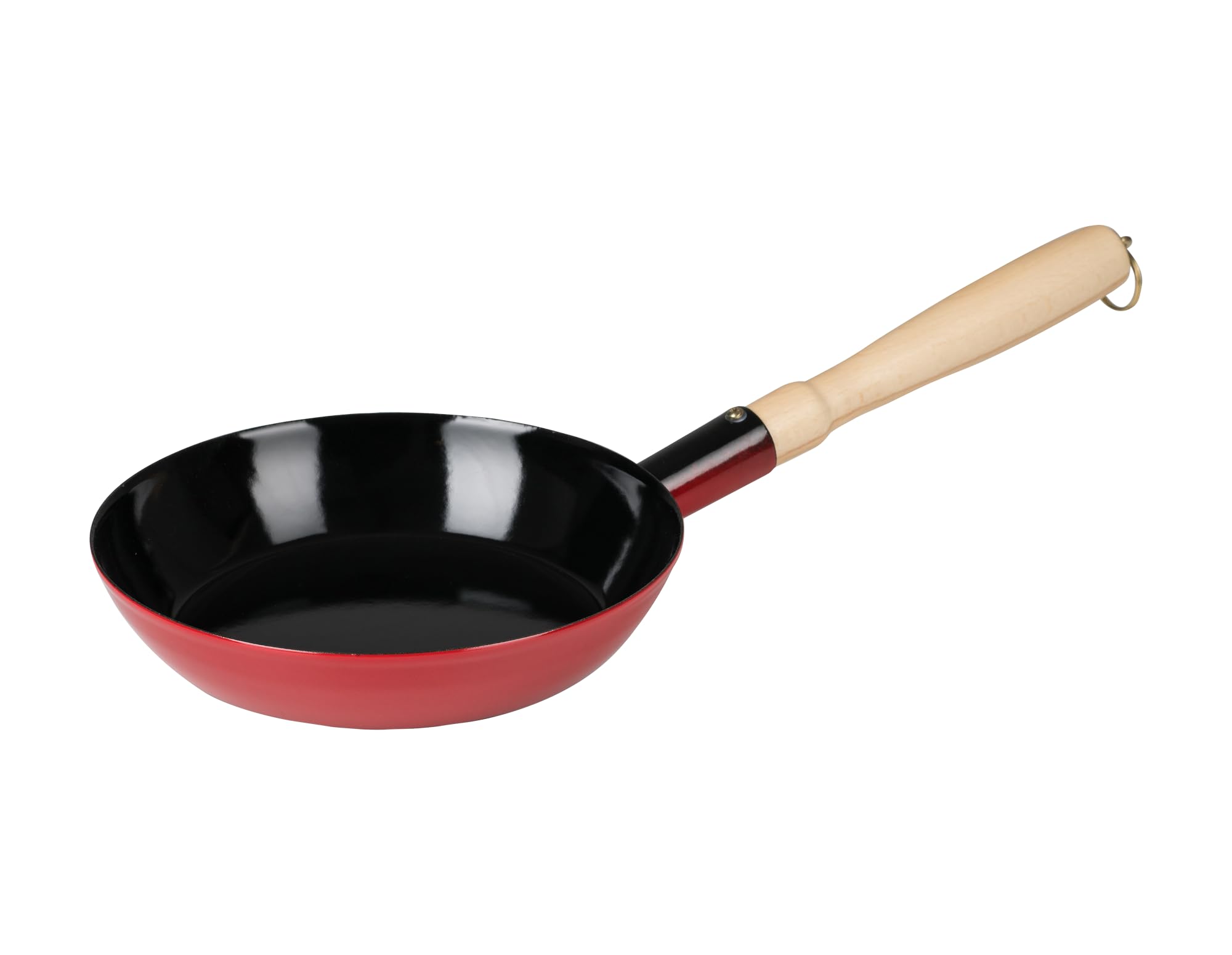 Riess, Classic 0565-020 Wooden Serving Pan 26 cm Diameter 26 cm Height 4.6 cm with Wooden Handle and Ring for Hanging Enamel Red/Black Induction