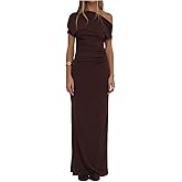 GORGLITTER Women's Asymmetrical One Shoulder Maxi Dress Formal Wedding Guest Cocktail Prom Summer Ruched Long Sundress