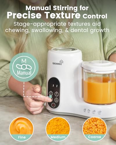 Grownsy Baby Food Maker with Steam Basket, One Step Baby Food Processor Steamer Puree Blender Grinder Mills Machine, Auto Cooking Grinding and Sterili-zing for Healthy Homemade Baby Food, White