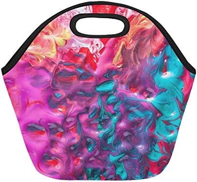 Insulated Neoprene Lunch Bag Paint Painted Fill Split Color Red Orange Pink Large Size Reusable Thermal Thick Lunch Tote Bags For Lunch Boxes For Outdoors,work, Office, School