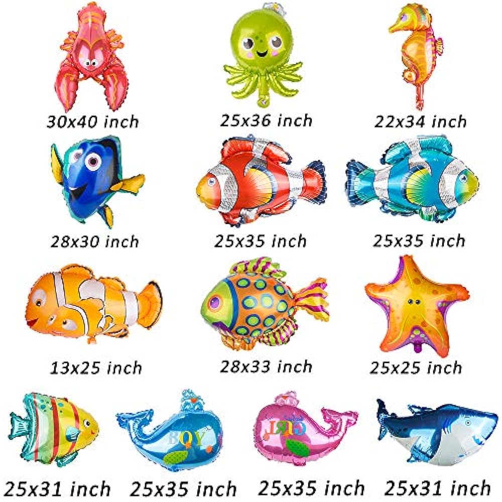 Foil Animal Balloons Aluminum Sea Creatures Tropical Fish Mylar Self