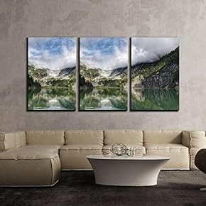 3 Piece Canvas Wall Art - Beautiful Mountain Landscape with Reflection in The Lake - Modern Home Art Stretched and Framed Ready to Hang - 16"x24"x3 Panels