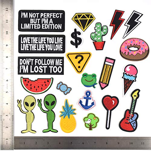 J.CARP Words Slogan Cool Embroidered Iron on Patches, Cute Sewing Applique for Motorcycle Biker Jackets Jeans Backpacks Caps (22PCS)