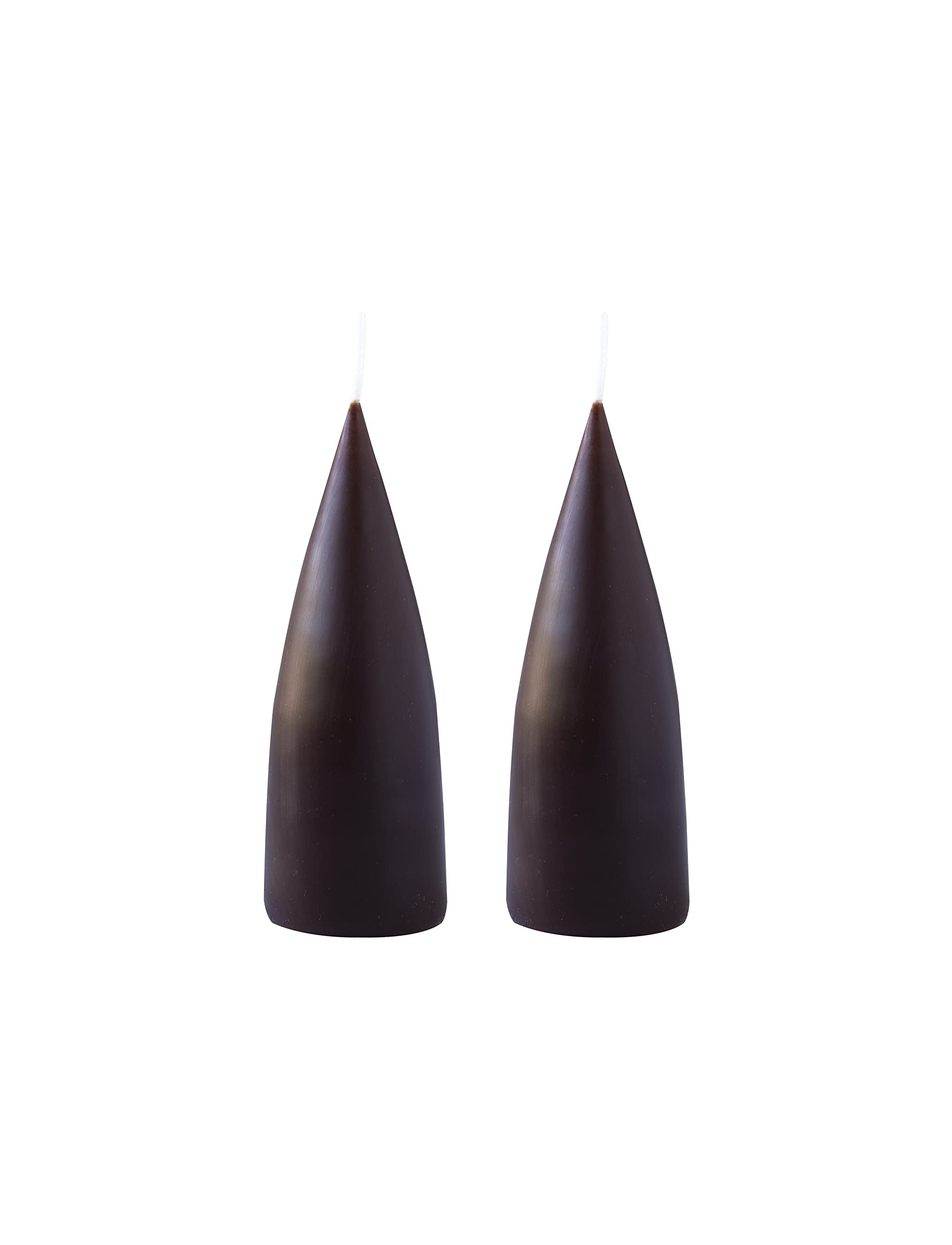 Kunstindustrien® Cone Shaped Candles, 43 Colours, Dripless & Smokeless, 15h Burn Time, Unscented, 2pcs 6.5 x 16cm (Chocolate Brown)