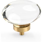 Jovenille Crystal Glass &amp; Solid Brass Base Gold Oval Cabinet Knobs 5 Pack | Solid Brass and Crystal Glass Knobs, Brushed Gold Dresser Knobs, for Cupboard Wardrobe Kitchen Drawer Bathroom Vanity