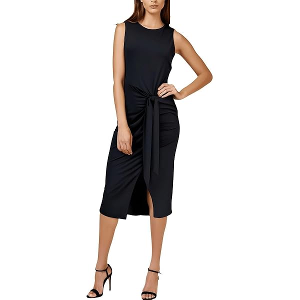 navy blue dress for baby girl Sleeveless Draped Front Asymmetric Hem Dress main image 0