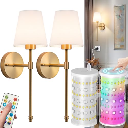Photo 1 of HIFCTRN Wireless Wall Sconces Set of Two Battery Operated, Rechargeable Wall Lamp with 10000 mAh Dimmable Bulb & Remote, 10 Colors Wall Lights for Bedroom Living Room Hallway Wall Decor