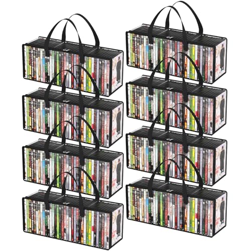 Lifewit DVD Aufbewahrungstaschen 8er, Durchsichtige PVC DVD Hüllenhalter mit Griffen, Frontfenster mit Reißverschluss, Stapelbarer Behälter für Discs,