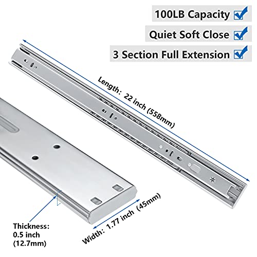 Soft Close Drawer Slides 22 Inch Heavy Duty Drawer Slides 1 Pair