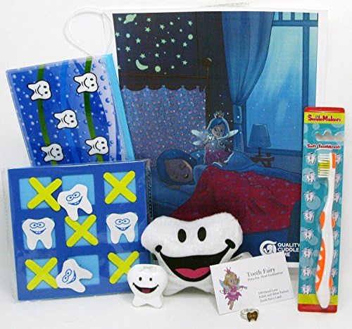 Quality Cuddle Time Tooth Fairy Fiona Delux Dental Bag with Toothbrush and Brush Cover, Tooth Shaped Plush, Mood Ring and Tic Tac Tooth Game (Orange)