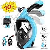HENGBIRD Snorkel Mask with Detachable Camera Mount, Foldable Easybreath Full Face Scuba Mask Snorkeling Mask with 180° Panoramic View Anti-Fog Anti-Leak