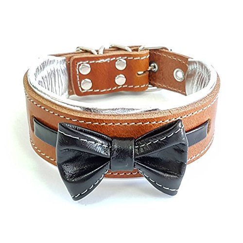 Bestia "Bowtie dog collar, 100% genuine leather, bulldog deisgn, 2 inch wide, soft padded, HANDMADE in Europe