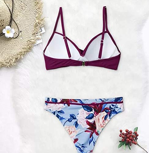 Y&R Direct Womens Swimsuits Two Piece Sexy Bathing Suits Push Up Bikini Wrap Top Floral Bottom Dark Violet