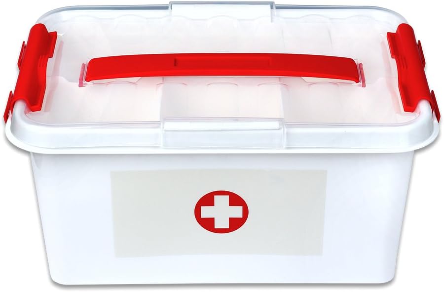 Schramm® Medizinbox 30cm x 20cm x 14cm Plastik Erste Hilfe Box Aufbewahrungskasten Medizin Box mit Griff mit herausnehmbarem Ablagefach Arzneimittelbox Medikamentenbox Organizer