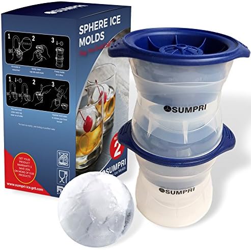 SUMPRI Sphere Ice Mold -2.5 Inch Silicone Ice Ball Maker (Blue Color)-Big Ice Cube Trays For Infused Ice Or Whiskey Glasses -Large Round Spheres, Use Tongs &amp; Keep Your Drink Cold Longer -BPA Free