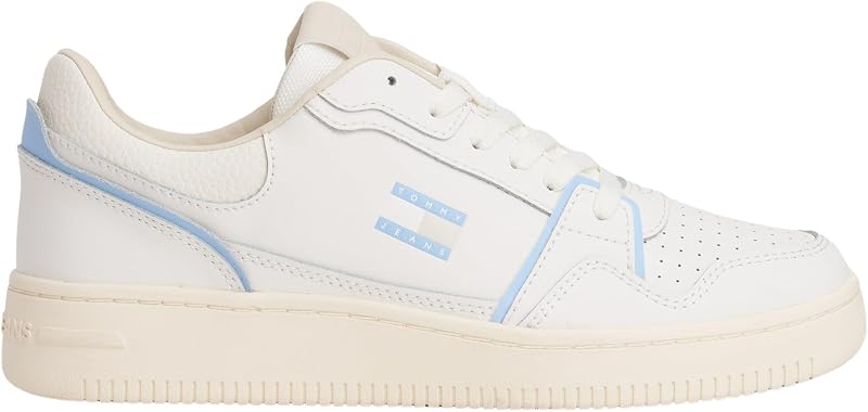 Cupsole Sneaker Mujer Retro Basket Low Top, Blanco (Ecru/Light Blue), 42