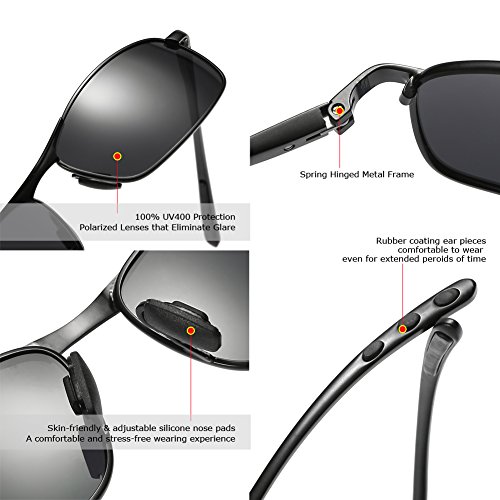 ZHILE Rectangular Polarized Sunglasses Al-Mg Alloy Temple Spring Hinge UV400 (Silver, Blue mirrored)