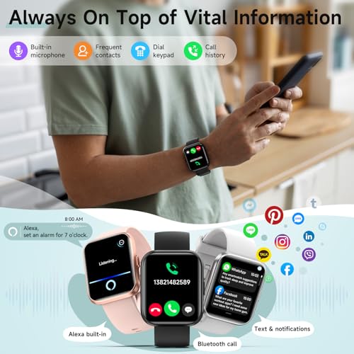 Smart Watch for Men Women, 1.8" Fitness Tracker for Android & iPhone, Answer/Make Calls, Alexa Built-in, Heart Rate/Sleep/SpO2 Monitor Smartwatch, 3ATM Waterproof Watches, 101+ Sport Modes, 2 Bands