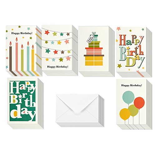 48Pack Blank Happy Birthday Greeting Cards Bulk Box Set 6 Colorful