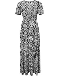 Aphratti Vestido Long Beach de mujer tipo Bohemia manga corta cuello en V con nudo de adorno