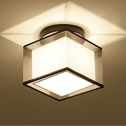 WOERFU Semi-Flush Mount Ceiling Lights, Black Paint Finish, Fabric Shade Pendant Light Fixture (Square Shade)