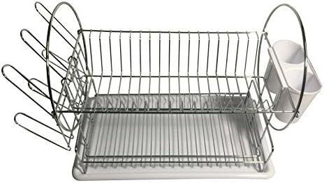 2 Tier Dish Drainer / Dish Rack with Removable Drip Tray and Cutlery Holder (White)