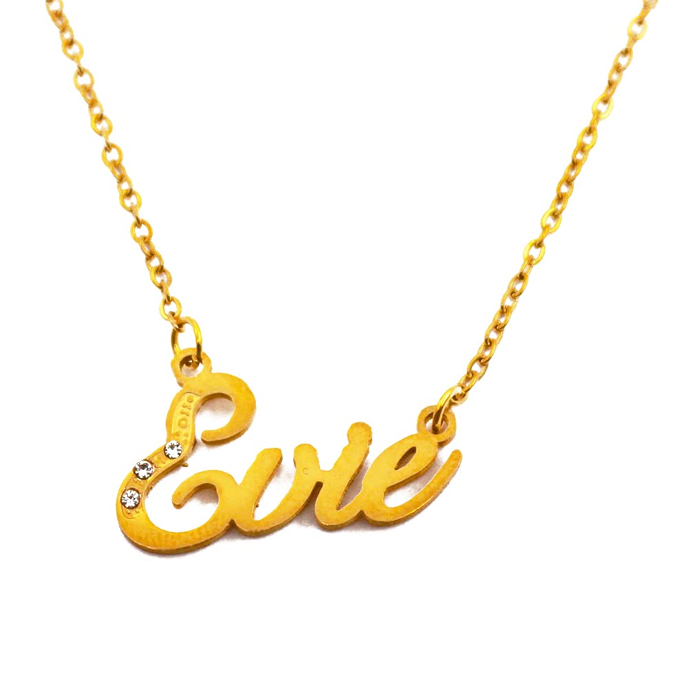 Kigu Name Necklace Evie - Gold Tone - Custom Name Necklace - Personalised Jewellery for Ladies- Customised Jewellery for Girls- Custom Pendant Evie