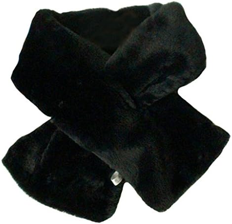 Adrinfly Women Plush Collar Scarf Rectangle Faux Fur Textured Loophole Bow Scarf Black