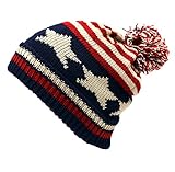 THE HAT DEPOT Kids Winter Flag Knit Beanie Pom Pom Skull Hat