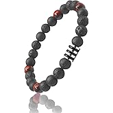 Kartini Studio Men's Bracelet, Lava Stone and Red Tiger's Eye and Silver Bracelet, Bead Bracelet for Man, Natural Stone Jewellery