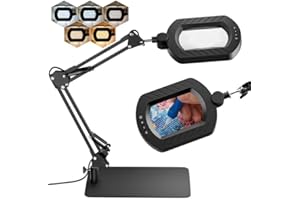12X Magnifying Glass with Light and Stand, Illuminated Magnifying Glasses with Base, 5 Color Modes 10 Dimmable Brightness, 14
