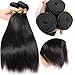 Ali Moda Malaysian Virgin Hair with Closure Unprocessed Human Hair Straight 3 bundles with Lace Closure Middle Part Natural Color 18