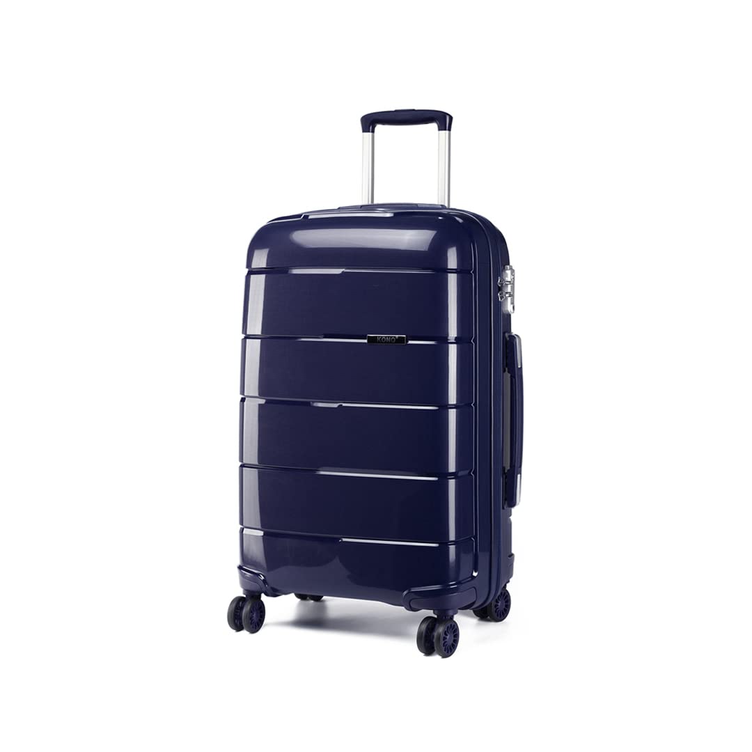 Kono Hard Shell 55cm Carry On Sitcase in TSA Lock 4 Wheeled Spinner Lightweight Polypropylene Suitcase with YKK Zipper (S (55cm - 38L), Navy)