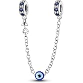 Parmuz 925 Sterling silver Safety Chain Charm Dangle Pendants Clip Beads for Bracelet Love Butterfly Evil Eye Stopper Spacer Charm for Woman