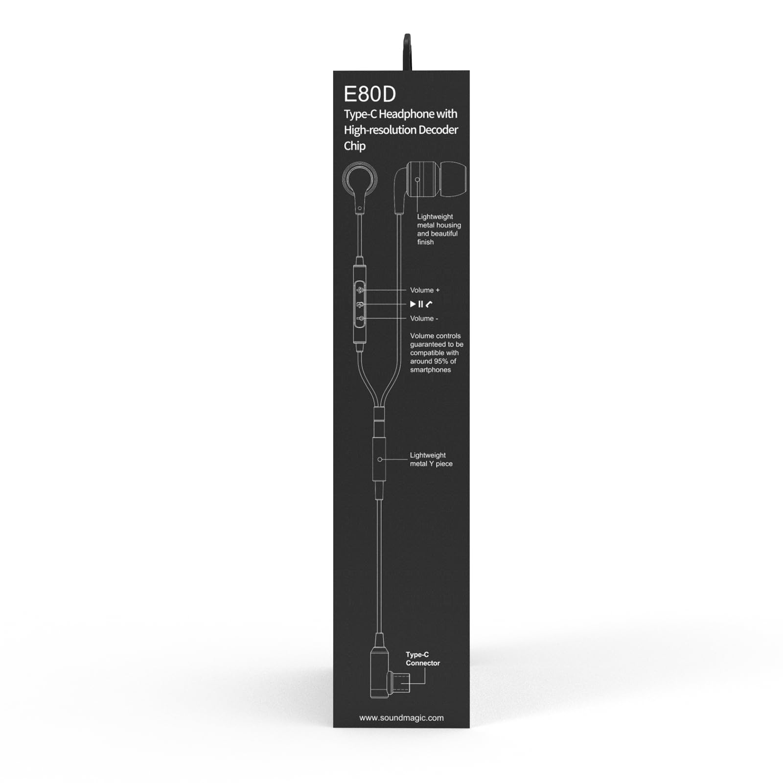 SoundMAGIC E80D USB-C In-Ear-Stereo-Kopfhörer, L-förmiger Stecker, Inline-Controller, Metallgehäuse, 10 mm dynamische Treiber, Wasser-/staubdicht, Schwarz 9