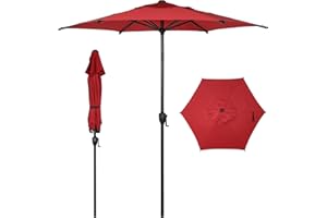 Abba Patio 7.5FT Lyon Outdoor Patio Umbrella Outdoor Table Umbrella with Push Button Tilt and Crank Market Umbrella 6 Sturdy Ribs UV Protection Waterproof for Garden Deck Backyard Pool Dark Red