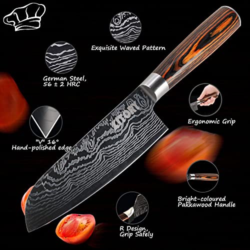 KITORY Santoku Knife 5'' Japanese Chef Knife Damascus Pattern Kitchen