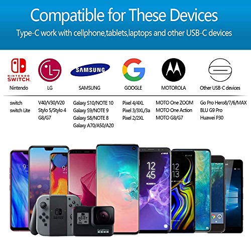 Type C Charger Cable 2Pack 10FT Extra Long Fast Charging,Nylon,Charge Cord for Samsung Galaxy Fold Note 10 9 8 S10e S10 S9 S8 Plus A10e A50 A20 LG Stylo 5 4 V50 V40 G8 G7 G6 Thinq Q7 Moto Z3 G7 Blue