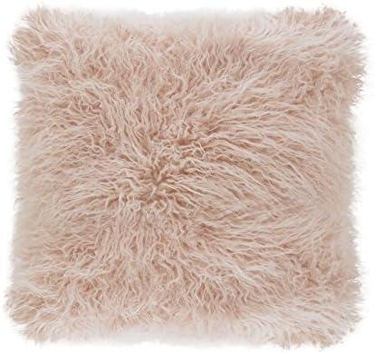 Faux Mongolian Poly Filled Throw Pillow (Rose, 18x18)