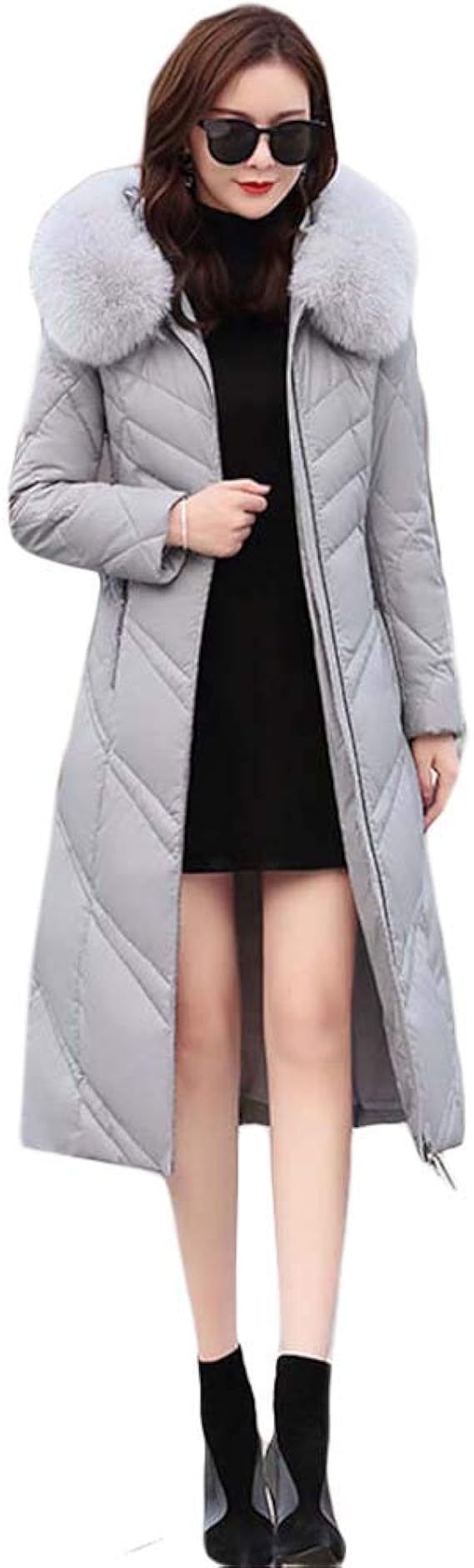 Amazon Kanshamingma レザージャケット レディース 本革 ラムレザー ダウンコート ダウンジャケット 大人 ロングコート 毛皮 ライダース ジャケット フォックスファー トレンチジャケット 革ジャン アウター 中綿ジャケット もこもこ コート ジャケット 通販