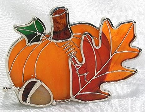 Amazon.com: Stained Glass Pumpkin Votive Candle with Amber Leaf: Home