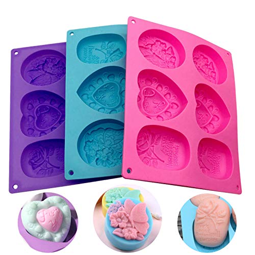 Helpcook 3 Pack Silicone Soap Molds,6 Cavities Soap Making Molds,Mixed