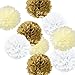Fonder Mols 12pcs Tissue Pom Poms Paper Flowers Kit Party Hanging Flowers Ball for Wedding Birthday Bridal Baby Showers Nursery Décor (White Ivory Kahki, 8inch 10inch 14inch)