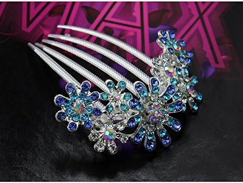 Ecloud ShopUS® Shiny Romantic Flower Crystal Girl Comb Bridal Wedding Hair Clip Blue