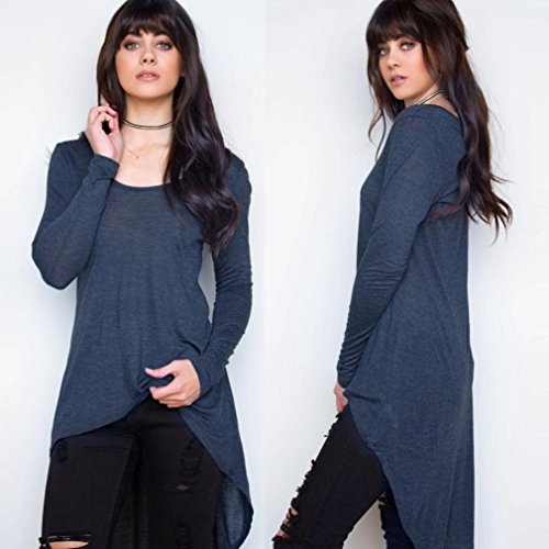 TAORE Women Irregular Loose Long Sleeve Casual Shirt Tops Blouse (L, Navy)
