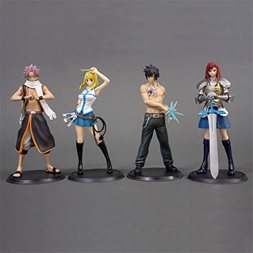 TONGROU 4pcs Anime Fairy Tail Natsu Dragneel Gray Lucy Erza PVC Figure Set No Box