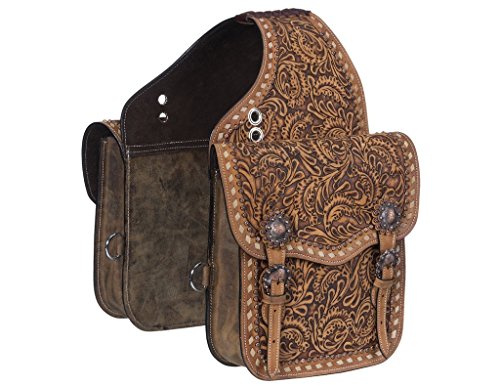 Tough 1 Saddle Bag Antique Leather Floral Tooling Buckle Brown 61-9910